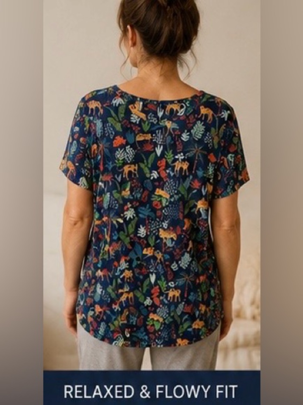 Sleep Sense Cat Print Pajama Top 1X Jungle Animal Sleepwear NWT - Picture 4 of 9